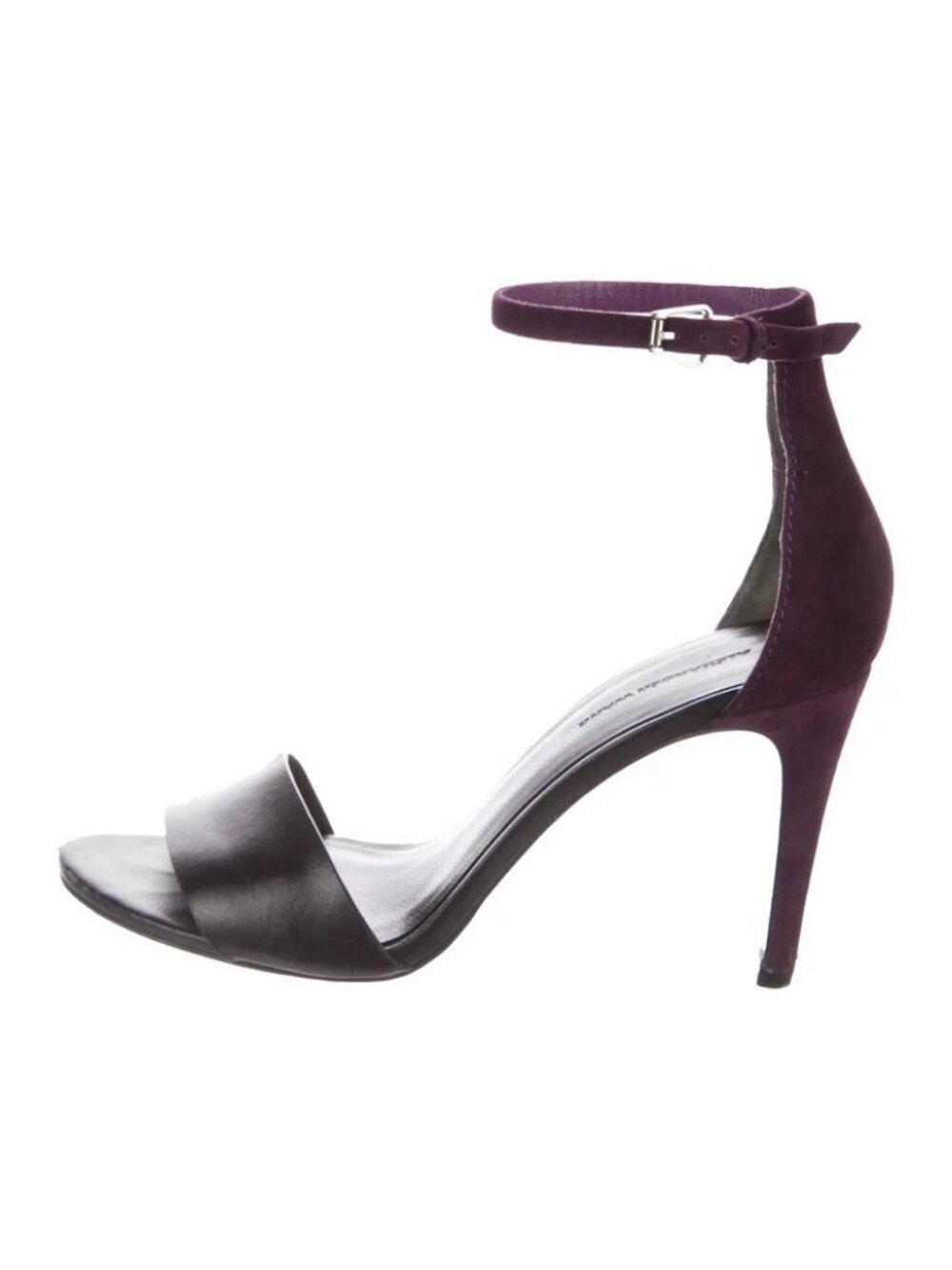 Alexander Wang Black Leather Front with Plum Suede Ankle-Strap Heels